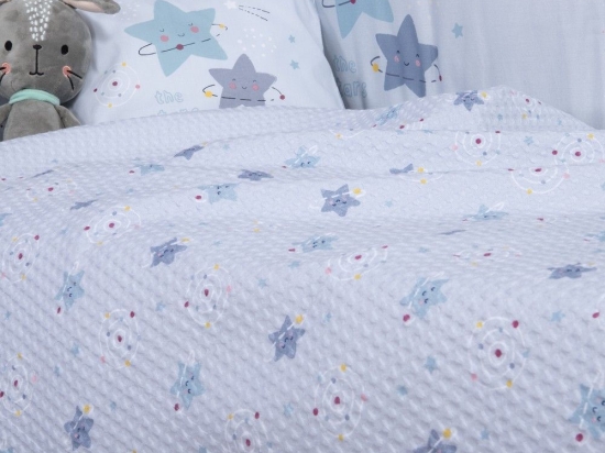 Κουβέρτα Βρεφική Πικέ Explore The Universe Light Blue Nef-Nef Homeware Αγκαλιάς 80x110cm 100% Βαμβάκι