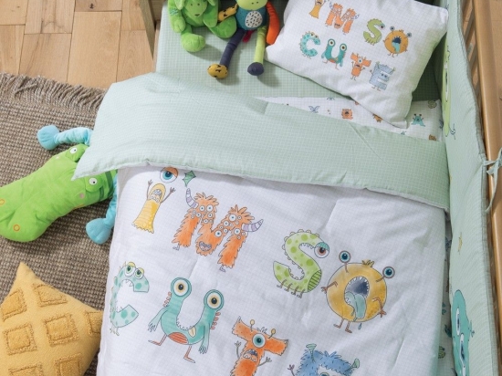 Κουβερλί Βρεφικό Alphabet Monster Pistachio Nef-Nef Homeware 110x140cm Βαμβάκι-Πολυέστερ