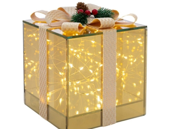 Διακοσμητικό Κουτί Δώρου Με Φωτισμό Led 86224 15x15x15cm Με Μπαταρίες Gold
