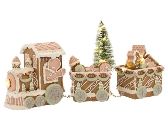 Χριστουγεννιάτικη Παράσταση Τρένο Gingerbread Με Led Φως Μπαταρίας 86350 18x7,5x15,5cm Multi