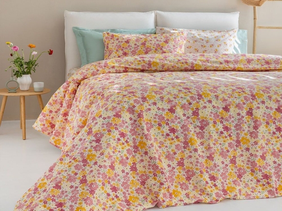 Σεντόνια FL6231 (Σετ 4τμχ) Pink-Yellow Palamaiki Υπέρδιπλο 240x260cm 100% Βαμβάκι