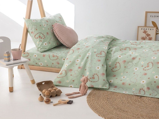 Σεντόνια Παιδικά MK758 Με Λάστιχο (Σετ 3τμχ) Green-Pink Palamaiki Ημίδιπλο 110x230cm 100% Βαμβάκι