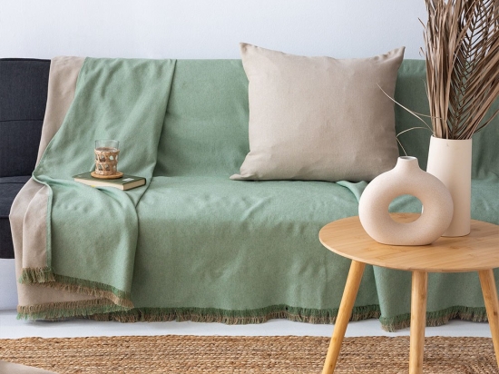 Ριχτάρι Oba-2 Green-Beige Palamaiki Τριθέσιο 170x300cm Βαμβάκι-Πολυέστερ