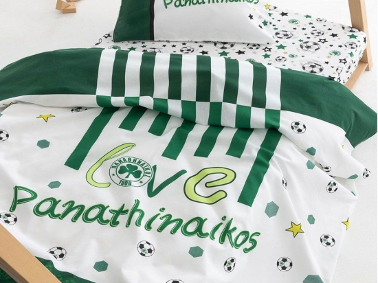 Σεντόνια Βρεφικά Panathinaikos FC11 Με Λάστιχο (Σετ 3τμχ) Green-White Palamaiki Κούνιας 70x170cm 100% Βαμβάκι