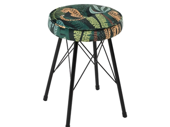 Σκαμπό Sticks D30xH45cm Green-Multi 16-0464 Σετ 4τμχ Βελούδο, Μέταλλο