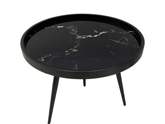 Τραπεζάκι Σαλονιού Marm 04-0640 D60xH45cm Black Με Pattern Μέταλλο,Ύφασμα,Ξύλο