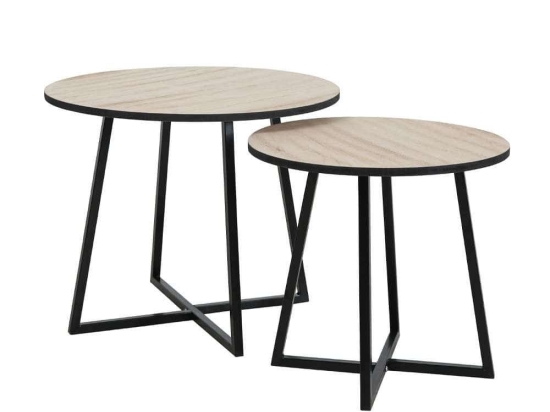 Τραπεζάκι Cruz Side 04-0666 (Σετ 2Τμχ) Φ50-40x40-37cm Natural-Black