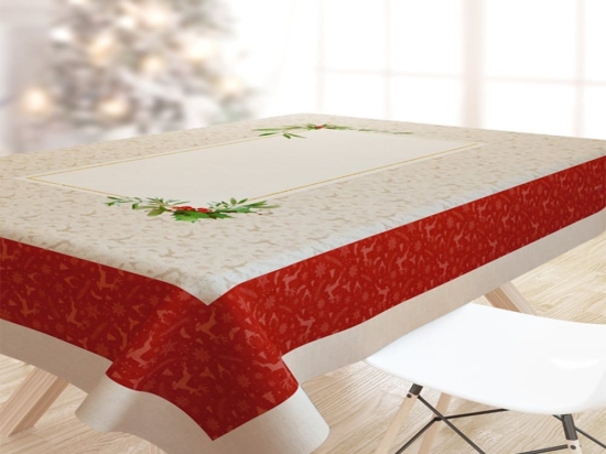 Τραπεζομάντηλο Χριστουγεννιάτικο 2045 Beige-Red Saint Clair 145X145