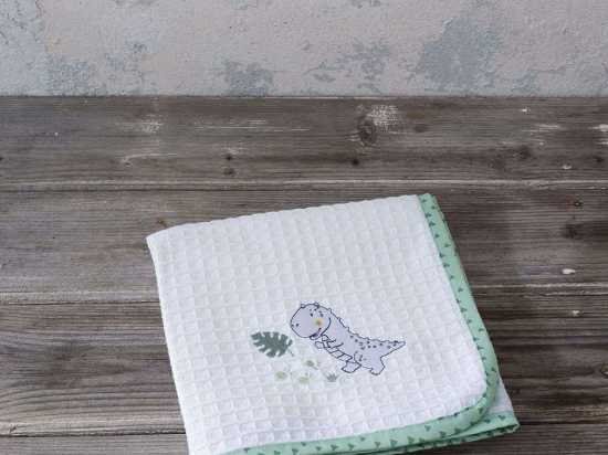 Κουβέρτα Βρεφική Πικέ Baby T-Rex White-Green Nima Αγκαλιάς 80x110cm 100% Βαμβάκι