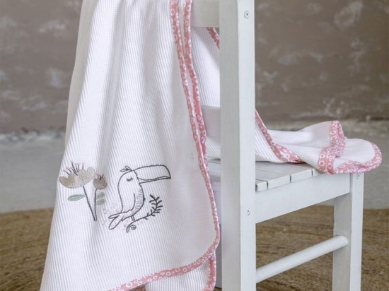 Κουβέρτα Βρεφική Πικέ Toco Toucan White-Pink Nima Κούνιας 110x140cm 100% Βαμβάκι