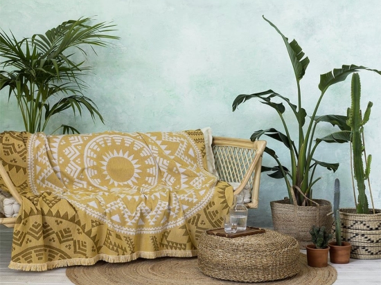 Ριχτάρι Mandala Gold Nima Πολυθρόνα 180x180cm Βαμβάκι-Πολυέστερ