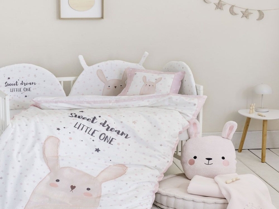 Σεντόνια Βρεφικά Lovely Bunny (Σετ 3τμχ) White-Pink Nima Κούνιας 120x170cm 100% Βαμβάκι