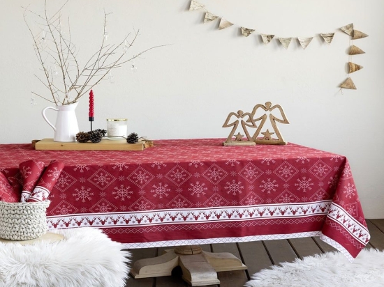 Τραπεζομάντηλο Χριστουγεννιάτικο Christmas Day Red-White Nima 150X190