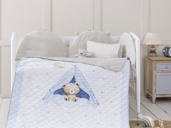 Κουβερλί Βρεφικό Teepee Bear Light Blue Nima 120x170cm Microfiber