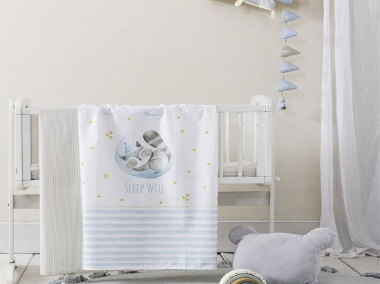 Σεντόνια Βρεφικά Sleepy Racoon (Σετ 2τμχ) Ciel Nima Λίκνου 70x110cm 100% Βαμβάκι