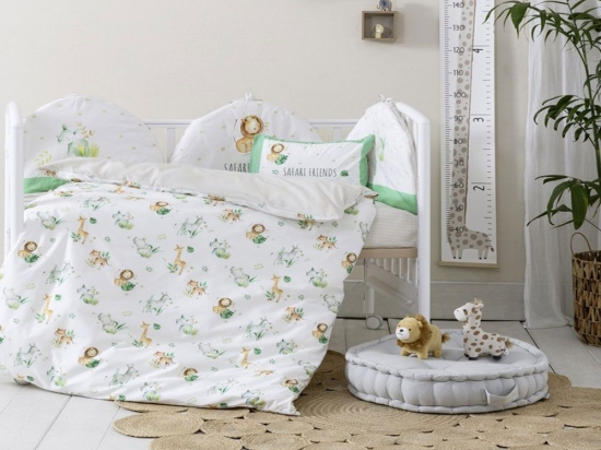 Σεντόνια Βρεφικά Safari Friends (Σετ 3τμχ) White-Green Nima Κούνιας 120x170cm 100% Βαμβάκι