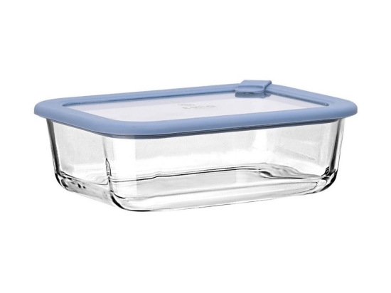 Φαγητοδοχείο Γυάλινο ColorSeal 01-26530 1050ml 21,6x16,5x7,4cm Blue-Clear Estia Γυαλί,Σιλικόνη