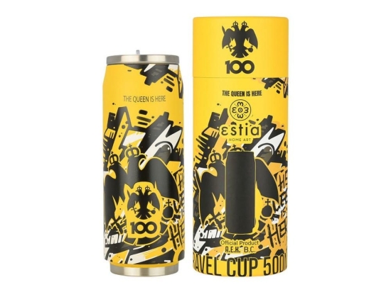 Θερμός Travel Cup AEK BC Edition The Queen Is Here 00-27148 500ml Yellow-Black Estia