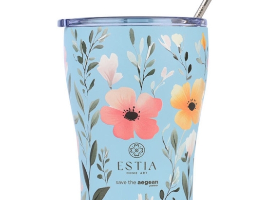 Ποτήρι - Θερμός Με Καλαμάκι Sky Garden Save The Aegean 01-31695 350ml Light Blue-Multi Estia
