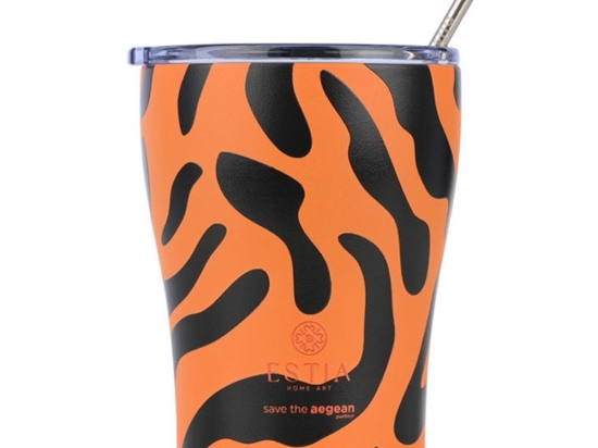 Ποτήρι - Θερμός Με Καλαμάκι Wild Claw Save The Aegean 01-31824 350ml Orange-Black Estia