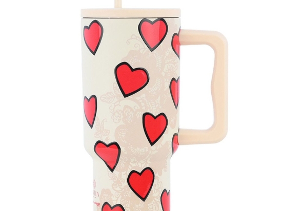 Κούπα - Θερμός Με Καλαμάκι Tender Lace Tumbler XL Save The Aegean 01-32074 900ml Ivory-Red Estia