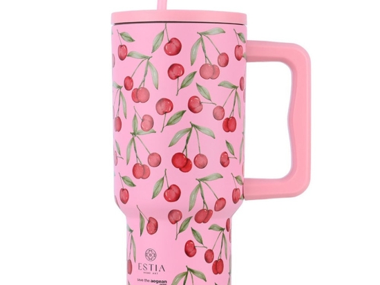 Κούπα - Θερμός Με Καλαμάκι Cherry Rose Tumbler XL Save The Aegean 01-32081 900ml Pink-Multi Estia