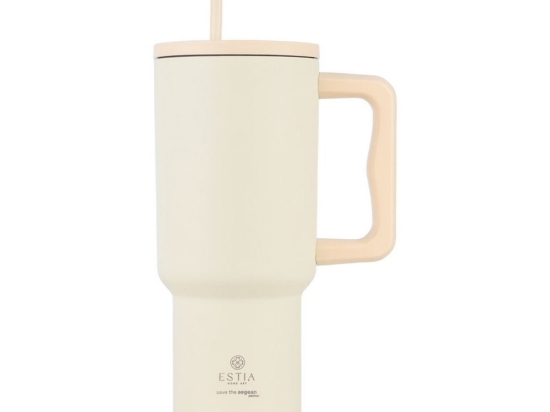 Κούπα - Θερμός Με Καλαμάκι Tumbler XL Save The Aegean 01-32128 900ml Lily White Estia