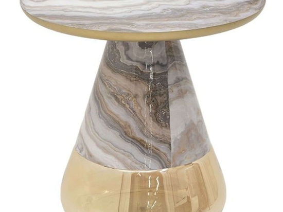 Τραπεζάκι Βοηθητικό Εμαγιέ 3-50-650-0047 Φ50x49cm Grey-Gold