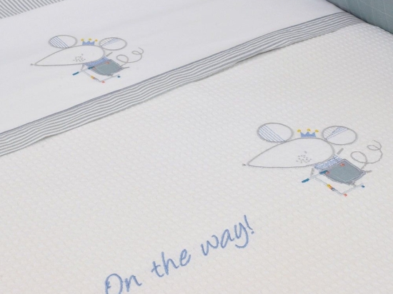 Κουβέρτα Βρεφική Πικέ Des: 351-Sleepy Mouse White-Blue Baby Oliver Κούνιας 100x140cm 100% Βαμβάκι