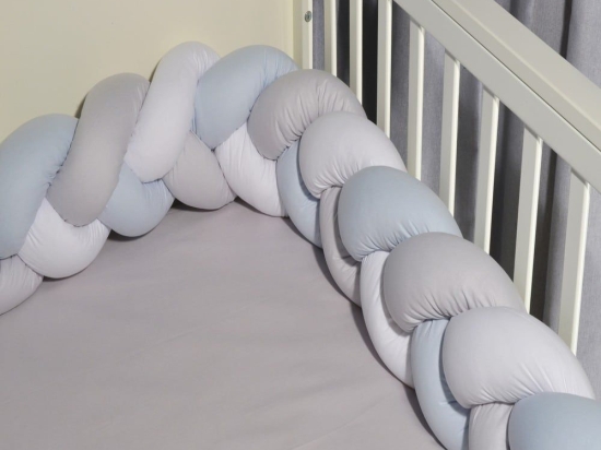 Πάντα Κούνιας - Πλεξούδα Τριπλή Des 3115 White-Ciel-Grey Baby Oliver 20x200cm Βαμβάκι-Πολυέστερ