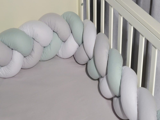 Πάντα Κούνιας - Πλεξούδα Τριπλή Des 3135 White-Mint-Grey Baby Oliver 20x200cm Βαμβάκι-Πολυέστερ