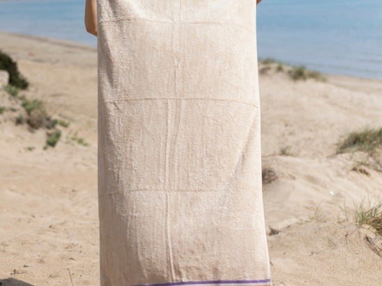 Πετσέτα Θαλάσσης Purple Knit Beige-Purple White Fabric Θαλάσσης 80x160cm 100% Βαμβάκι