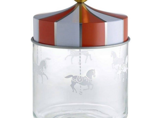 Βάζο Αποθήκευσης Circus MW30/75 750ml Γυάλινο Με Καπάκι White-Red Alessi Μέταλλο,Γυαλί