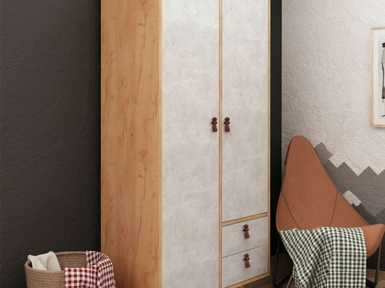 Ντουλάπα Δίφυλλη Suwon 811MDD4902 100x52x190cm Oak-Grey Δίφυλλη
