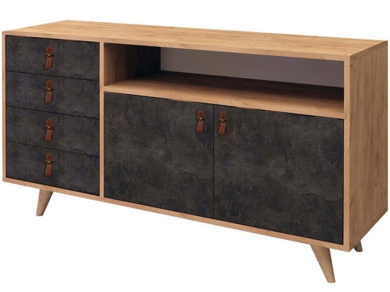 Μπουφές Pagina 811MDD3412 140x40x86cm Oak-Dark Grey Μοριοσανίδα,Ξύλο