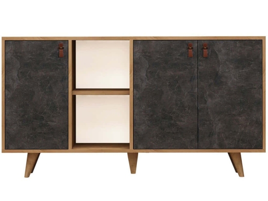 Μπουφές Planky 811MDD3413 140x40x86cm Oak-Dark Grey Μοριοσανίδα,Ξύλο
