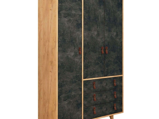 Ντουλάπα Τρίφυλλη Chunky 811MDD4903 120x52x187cm Oak-Dark Grey Τρίφυλλη