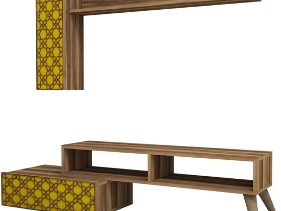 Σύνθεση Τηλεόρασης Planet 845HCT3048 150x37,2x37,8cm Walnut-Yellow
