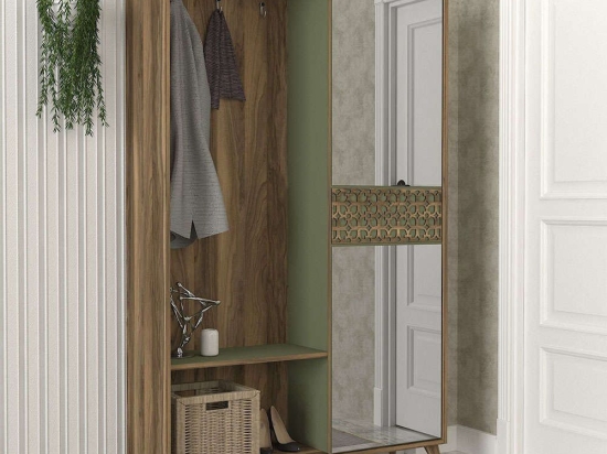 Έπιπλο Εισόδου Marvin 804TRH4103 120x35x192cm Walnut-Green Μοριοσανίδα, Μελαμίνη