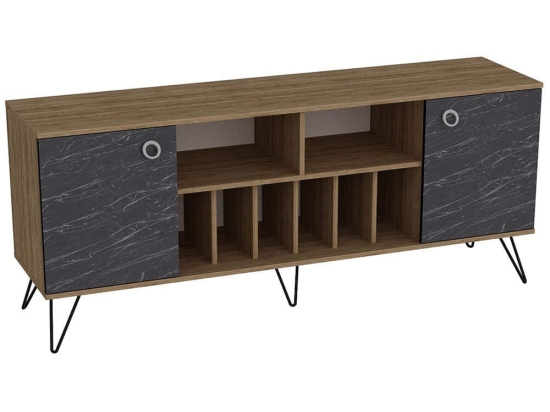 Μπουφές Lorenz 875ZNA3507 180x44,8x78,6cm Marble Effect Black-Walnut Μοριοσανίδα, Μελαμίνη