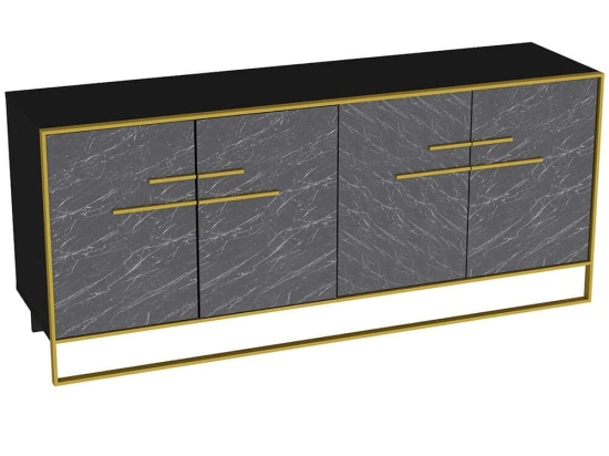Μπουφές Polka 875ZNA3513 179,9x47,3x75cm Marble Effect Black Μοριοσανίδα, Μελαμίνη