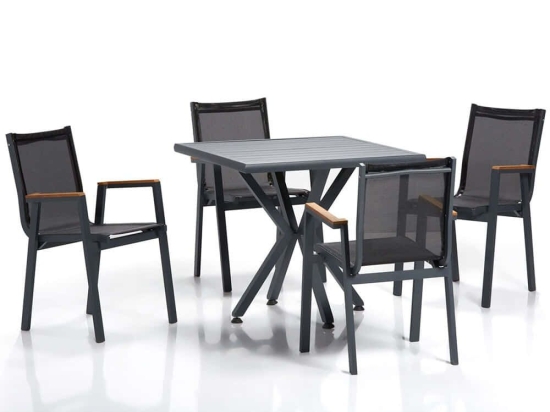 Τραπεζαρία Κήπου Samara (Σετ 5Τμχ) 561CLR1302 94x94x78cm Grey-Black 4 Θέσεων