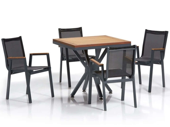 Τραπεζαρία Κήπου Samara (Σετ 5Τμχ) 561CLR1306 94x94x78cm Walnut-Black 4 Θέσεων