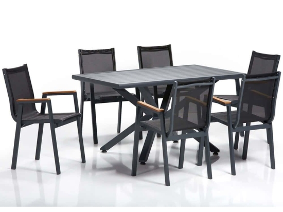Τραπεζαρία Κήπου Sydney (Σετ 7Τμχ) 561CLR1308 90x150cm Grey-Black 6 Θέσεων