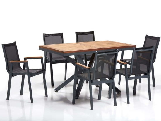 Τραπεζαρία Κήπου Sydney (Σετ 7Τμχ) 561CLR1311 90x150cm Walnut-Black 6 Θέσεων