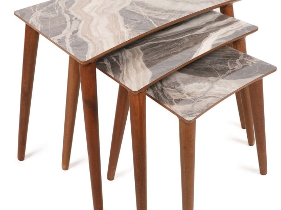 Ζιγκόν Siv (Σετ 3Τμχ) 572KTE1123 42,5x34x37/48x37x50,5/53x39x63,5cm Marble Effect Grey-Walnut
