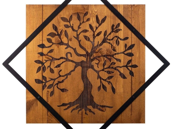 Διακοσμητικό Τοίχου Tree 899SKL2124 54x54cm Walnut-Black Wallity Μέταλλο,Ξύλο