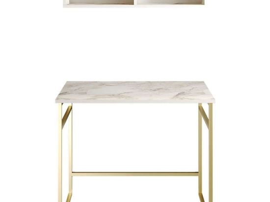 Γραφείο Με Ράφι Gama (Σετ 2Τμχ) 541HDL1108 90x60x75/90x22,3x23cm Marble Effect White-Gold