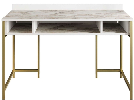 Γραφείο Tumata 541HDL1123 120x60x75cm Marble Effect White-Gold