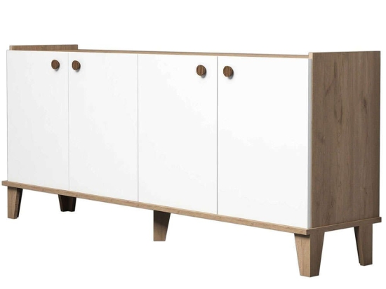 Μπουφές Sumer 566BMS2602 180x41x77,8cm Oak-White Μοριοσανίδα, Μελαμίνη